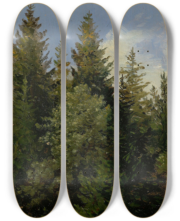 Triptych art skateboard deck of Carl Gustav Carus Firs by Carl Gustav Carus (1789-1869)