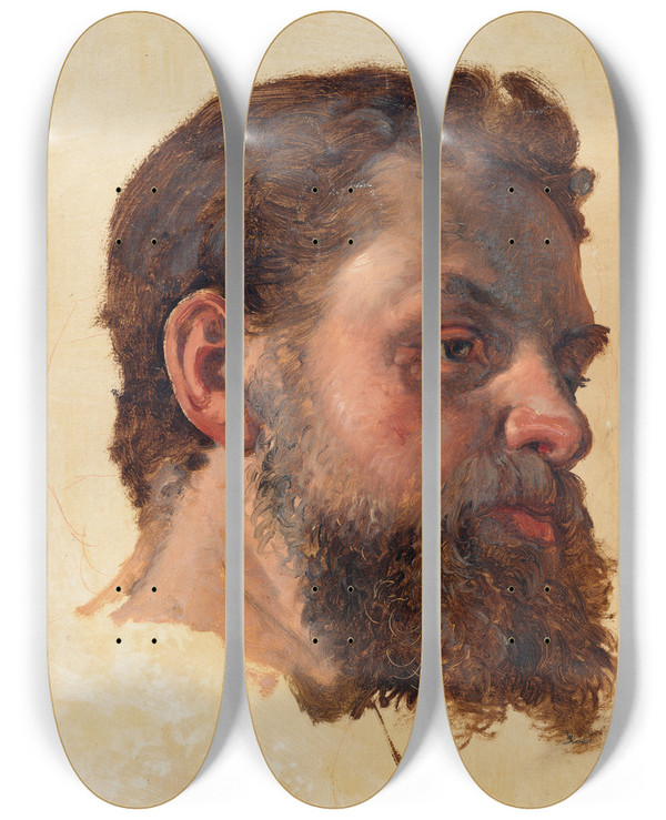 Triptych art skateboard deck of Jrgen Roed A Bearded Man by Jorgen Roed (1808-1888)