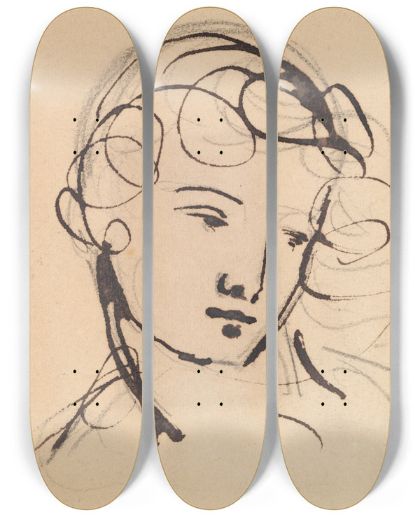 Triptych art skateboard deck of Benjamin Robert Haydon Portrait Study by Benjamin Robert Haydon (1786-1846)