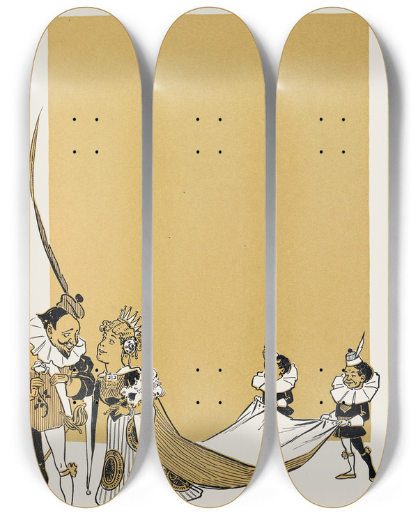 Triptych art skateboard deck of William Wallace Denslow The Winged Monkeys by William Wallace Denslow (1856-1915)