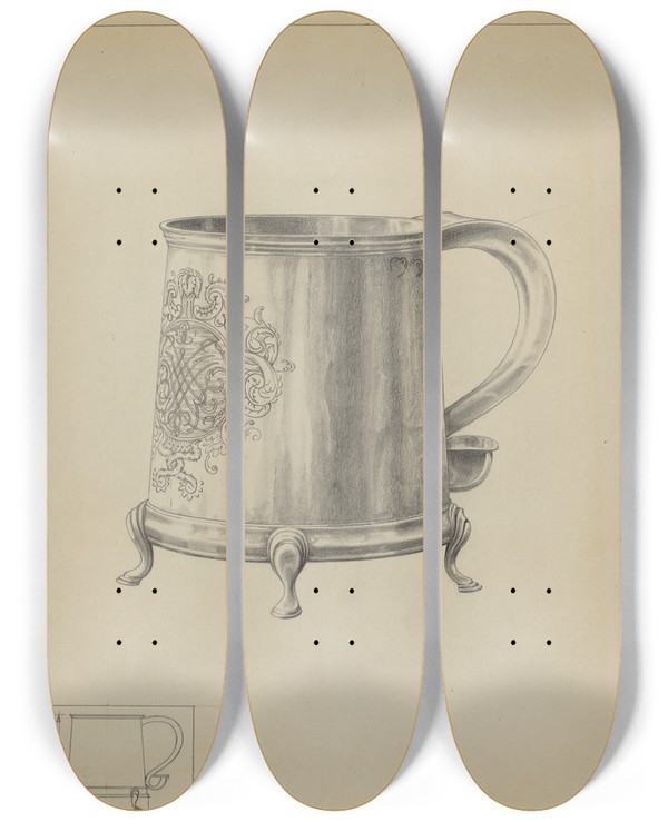 Triptych art skateboard deck of Simon Weiss Silver Mug_2 by Simon Weiss
