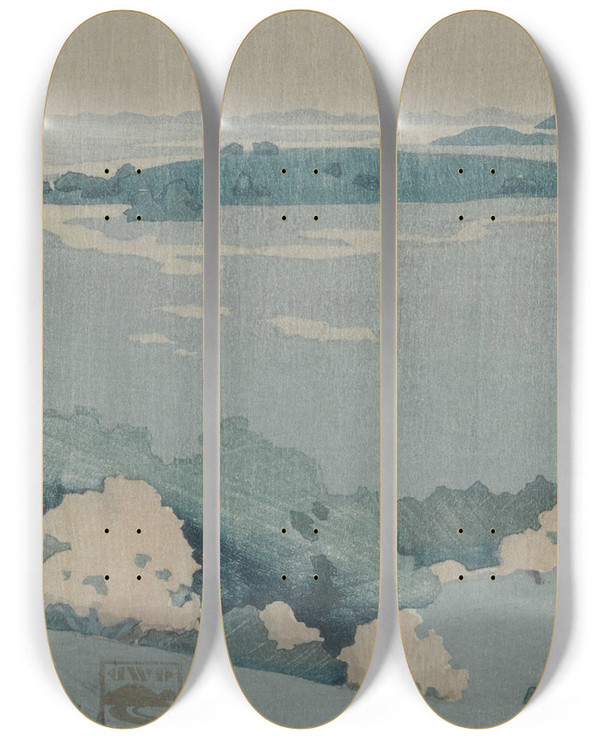 Triptych art skateboard deck of Arthur Wesley Dow Rain In May by Arthur Wesley Dow (1857-1922)