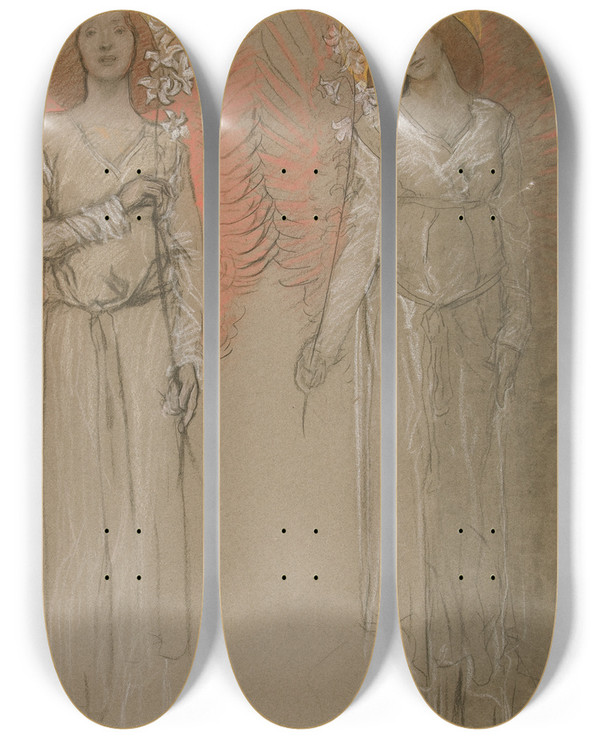 Triptych art skateboard deck of Edwin Austin Abbey Twoangels by Edwin Austin Abbey (1852-1911)