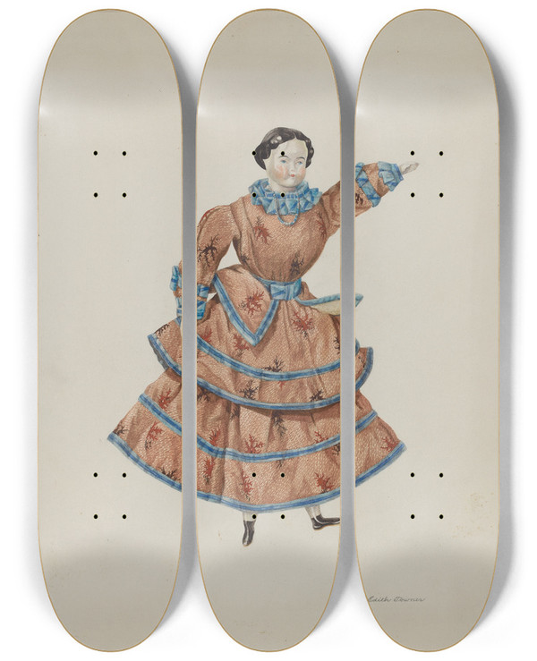 Triptych art skateboard deck of Edith Towner Doll Abbie by Edith Towner (20-)