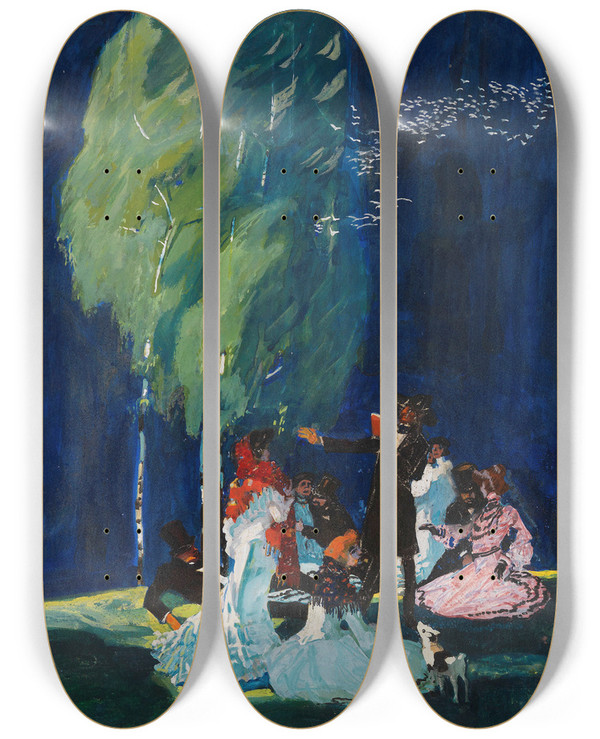 Triptych art skateboard deck of Albert Weisgerber Im Park by Albert Weisgerber (1878-1915)