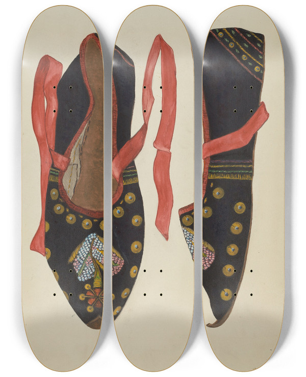 Triptych art skateboard deck of Ann Gene Buckley Dancing Shoe by Ann Gene Buckley