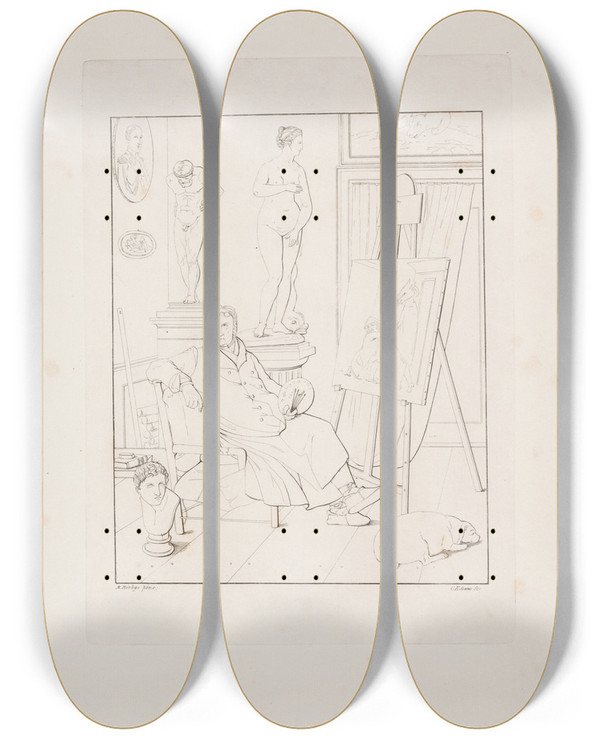 Triptych art skateboard deck of Edvard Sonne Ca Lorentzen I Sit Atelier by Edvard Sonne