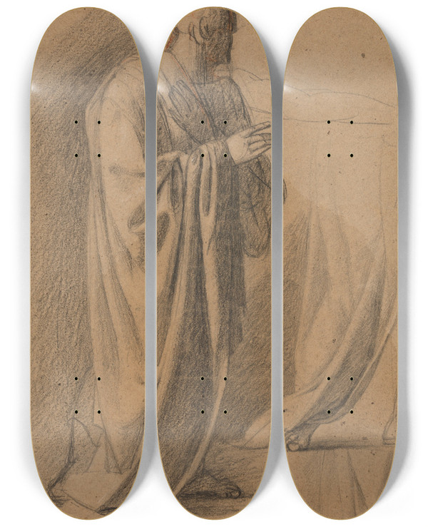 Triptych art skateboard deck of Benjamin Robert Haydon Study Of A Man In A Long Robe by Benjamin Robert Haydon (1786-1846)