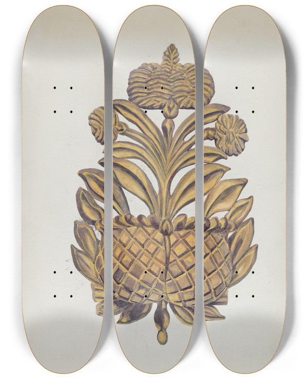 Triptych art skateboard deck of Gordena Jackson Wall Watch Pocket by Gordena Jackson
