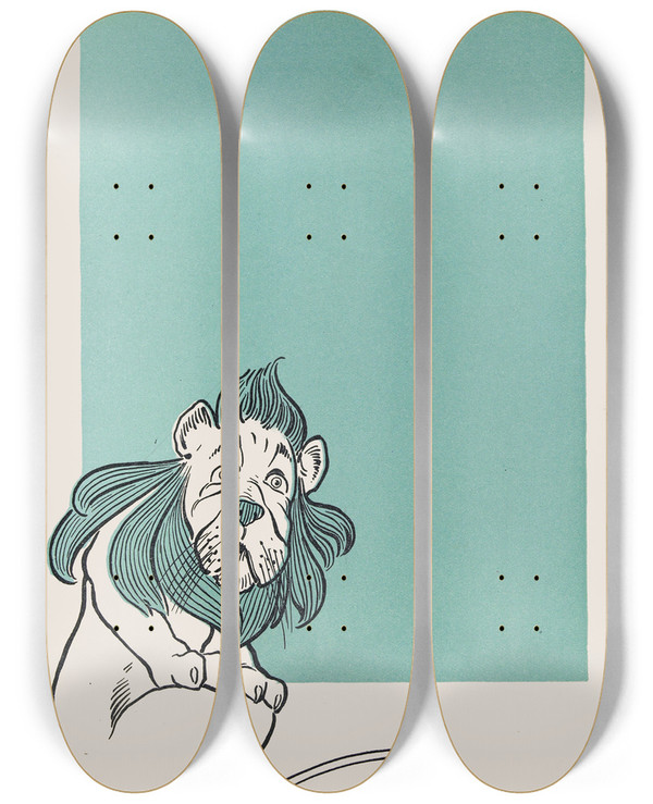 Triptych art skateboard deck of William Wallace Denslow The Cowardly Lion by William Wallace Denslow (1856-1915)