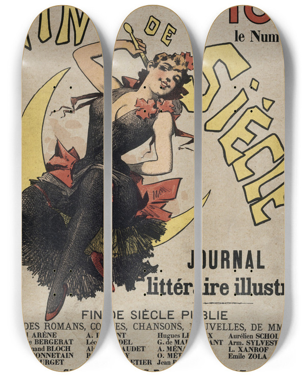 Triptych art skateboard deck of Alfred Choubrac Fin De Siecle Journal Littraire Illustr by Alfred Choubrac (1853-1902)