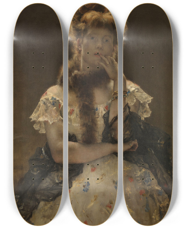Triptych art skateboard deck of Alfred Stevens The Parisian Sphinx_2 by Alfred Stevens (1817-1875)