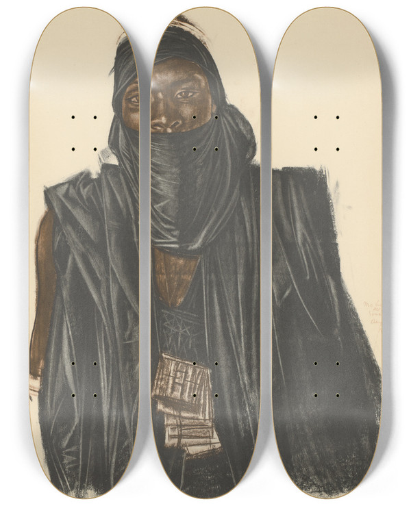 Triptych art skateboard deck of Alexandre Jacovleff Dessins Et Peintures Dafrique Pl 1 by Alexandre Jacovleff (1887-1938)