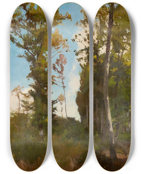 Triptych art skateboard deck of Carl Schuch Waldlichtung Bei Purkersdorf by Carl Schuch (1846-1903)