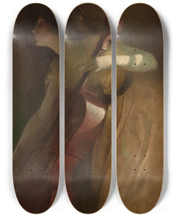 Triptych art skateboard deck of John White Alexander A Ray Of Sunlight by John White Alexander (1856-1915)