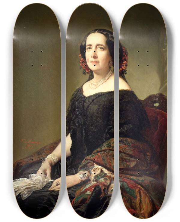 Triptych art skateboard deck of Federico De Madrazo Y Kuntz Gertrudis Gomz De Avellaneda by Federico De Madrazo Y Kuntz (1815-1894)