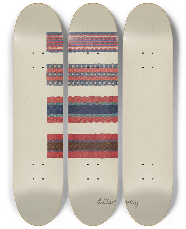 Triptych art skateboard deck of Edward D Williams Shaker Chair Braids by Edward D Williams