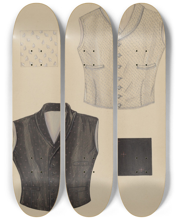 Triptych art skateboard deck of Isabelle De Strange Waistcoats by Isabelle De Strange