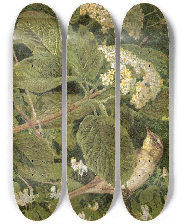 Triptych art skateboard deck of Lopaul Robert Pouillot Fitis by Leo Paul Robert (1851-1923)