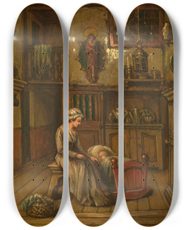 Triptych art skateboard deck of Ben Linnig Interior by Ben Linnig