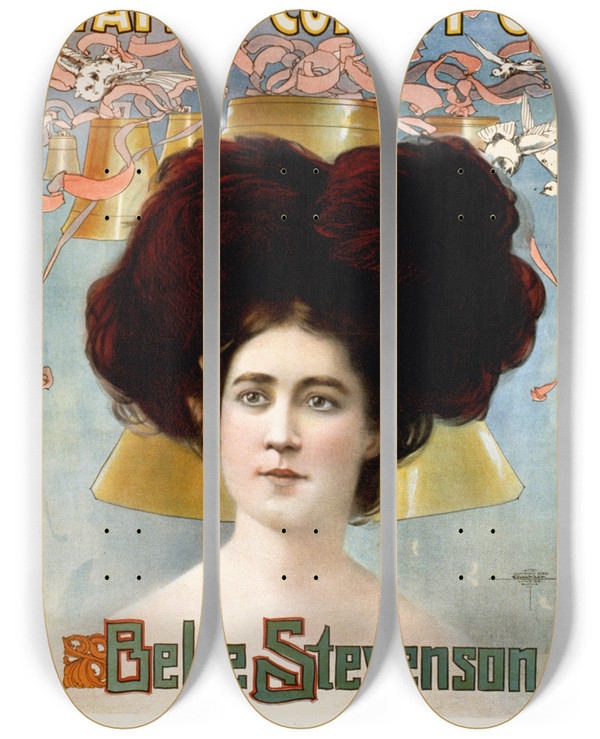 Triptych art skateboard deck of Courier Litho Co Waites Comedy Co by Courier Litho Co (19-20-)