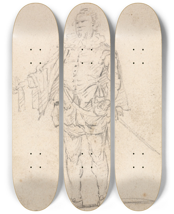 Triptych art skateboard deck of Thomas Girtin Figure Costume Study English Nobleman by Thomas Girtin (1775-1802)