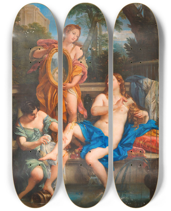 Triptych art skateboard deck of Carlo Maratti Bathseba Im Bade by Carlo Maratti (1625-1713)