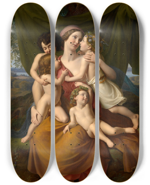 Triptych art skateboard deck of Friedrich Wilhelm Schadow Charity by Friedrich Wilhelm Schadow (1788-1862)