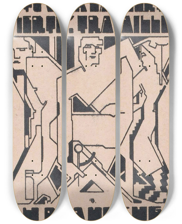 Triptych art skateboard deck of Reijer Stolk Ex Libris Van Jh Plantenga by Reijer Stolk (1896-1945)