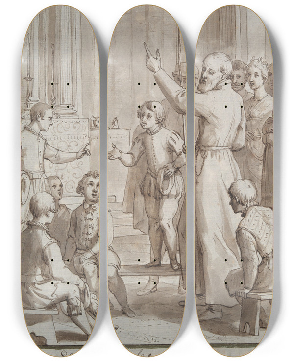 Triptych art skateboard deck of Jacques Stella St Philip As Atutor by Jacques Stella (1596-1657)