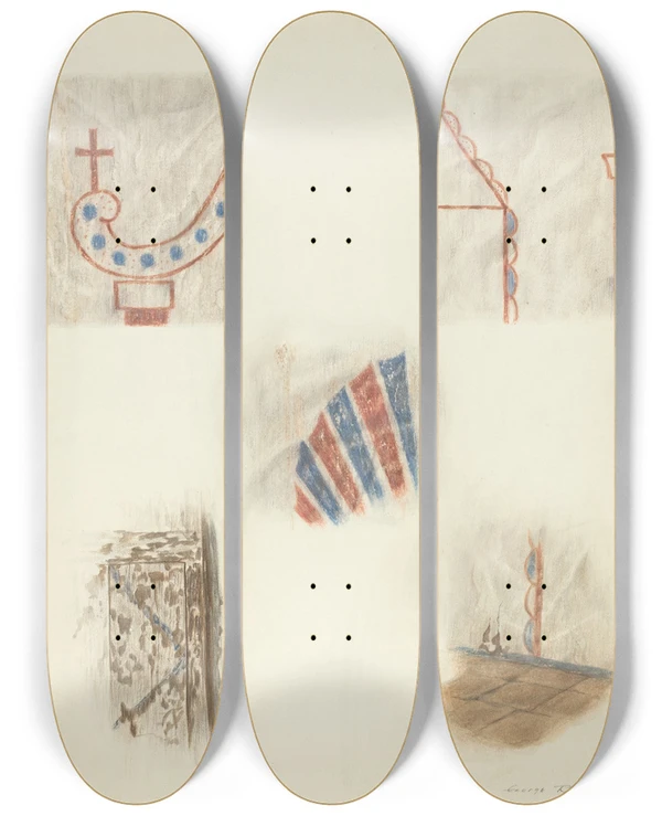 Triptych art skateboard deck of George E Rhone Technique Demonstration by George E Rhone