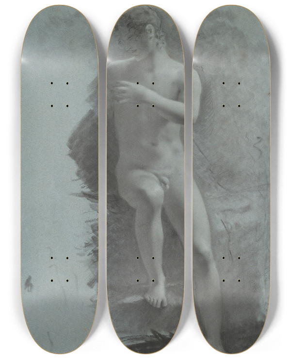 Triptych art skateboard deck of Pierrepaul Prudhon Adonis by Pierre-Paul Prud'hon (1758-1823)