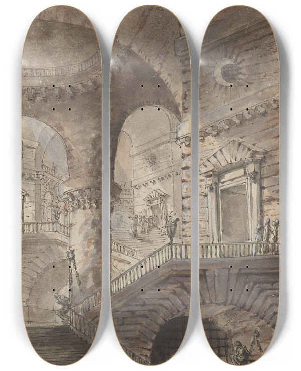 Triptych art skateboard deck of French School Roman Prison by French School (16-19-)