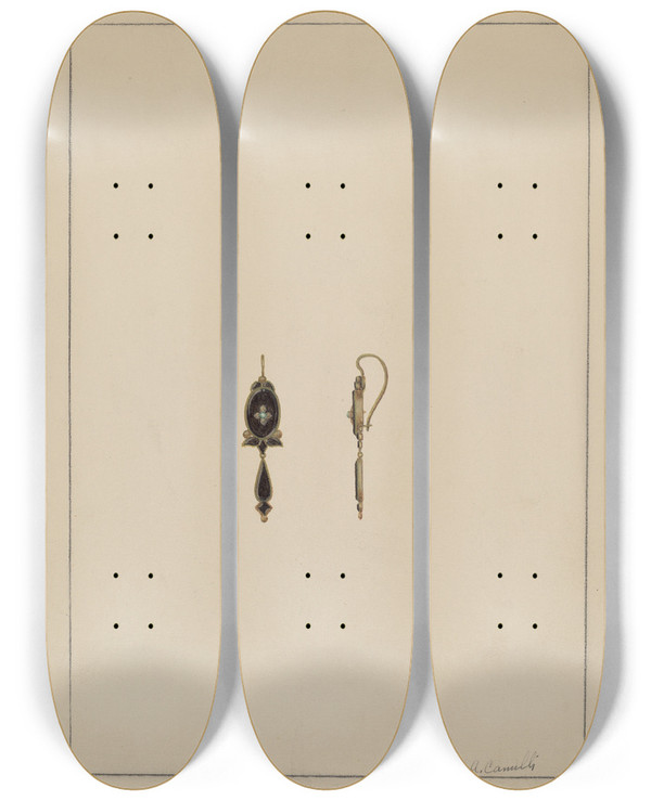 Triptych art skateboard deck of Albert Camilli Earrings by Albert Camilli
