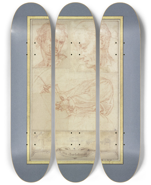 Triptych art skateboard deck of Fra Bartolomeo Der Heilige Markus Sowie Ein Mnch Sowie Weitere Studien by Fra Bartolomeo (1472-1517)