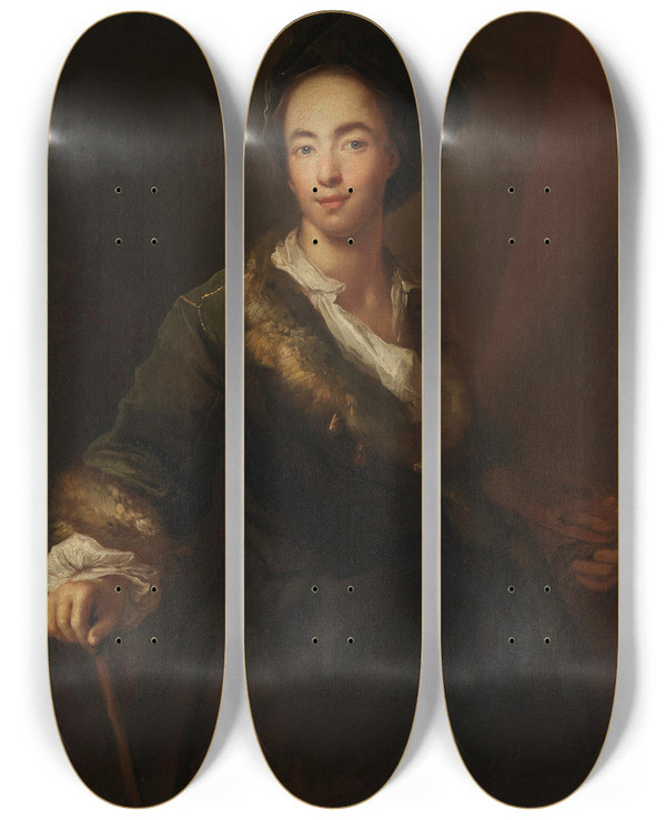 Triptych art skateboard deck of Antoine Pesne Selbstbildnis by Antoine Pesne (1683-1757)
