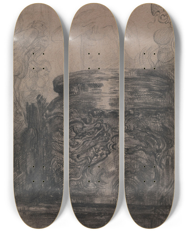 Triptych art skateboard deck of James Ensor Bronze Pot With Apparitions by James Ensor (1860-1949)