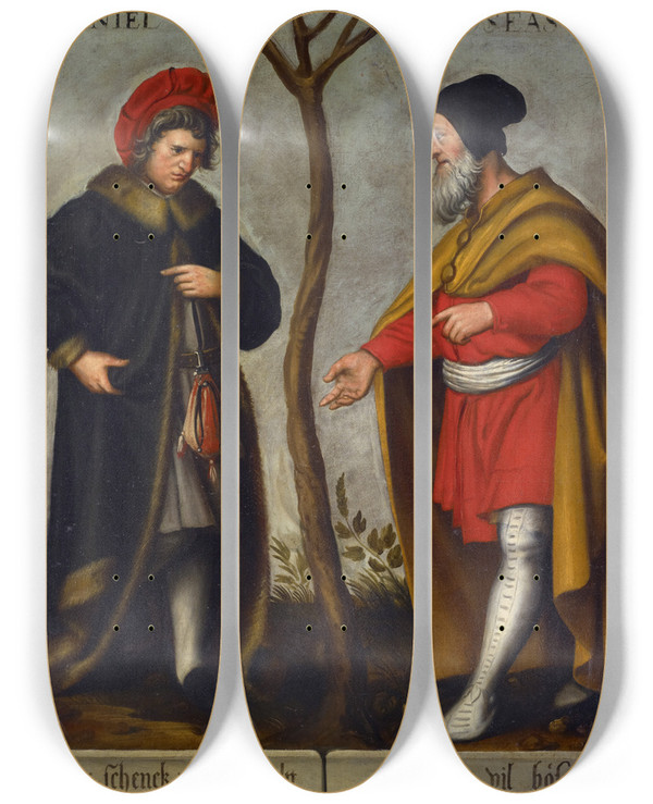 Triptych art skateboard deck of Bartholomus Sarburgh The Prophets Daniel And Hosea by Bartholomaus Sarburgh (1590-1637)