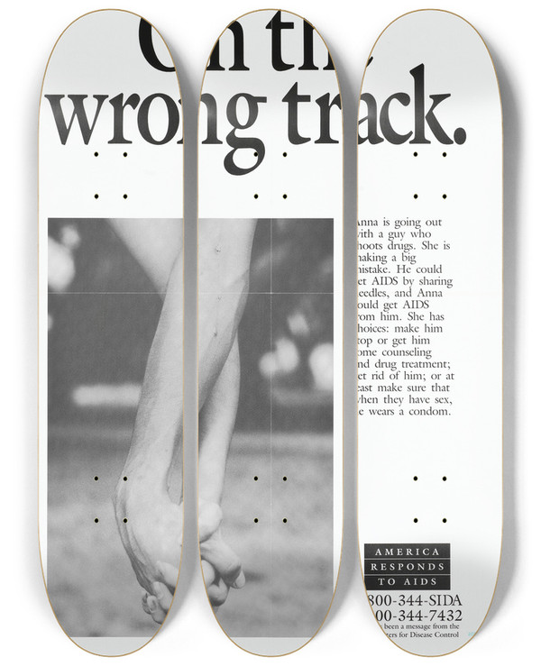 Triptych art skateboard deck of Centers For Disease Control And Prevention On The Wrong Track by Centers for Disease Control and Prevention (1946)