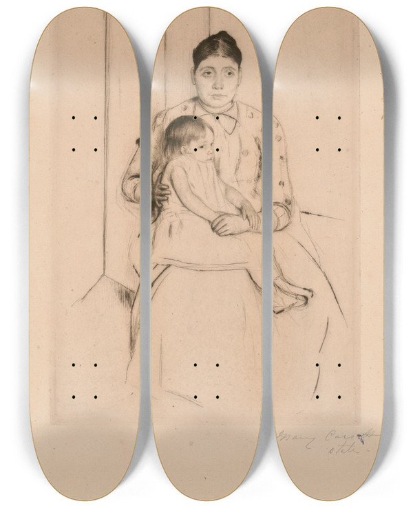 Triptych art skateboard deck of Mary Cassatt Repose by Mary Cassatt (1844-1926)