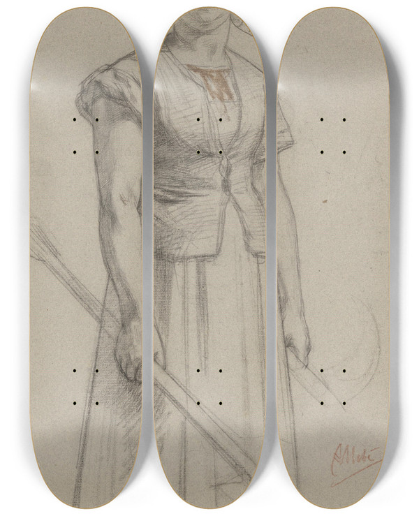 Triptych art skateboard deck of August Alleb Staande Boerin by August Allebe (1838-1927)