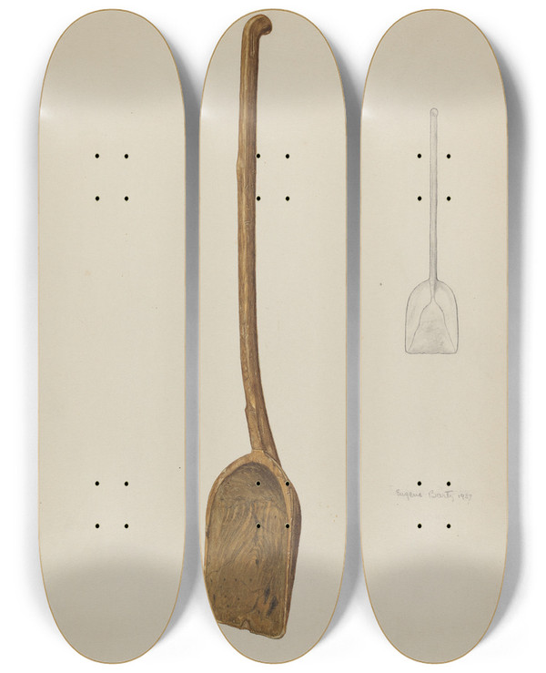 Triptych art skateboard deck of Eugene Bartz Grain Shovel by Eugene Bartz
