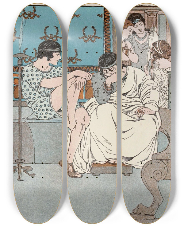 Triptych art skateboard deck of Maud Hunt Squire Why Do You Look So Sad My Uncle by Maud Hunt Squire (1873-1954)