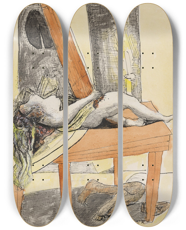 Triptych art skateboard deck of Max Beckmann Der Mord_2 by Max Beckmann (1884-1950)