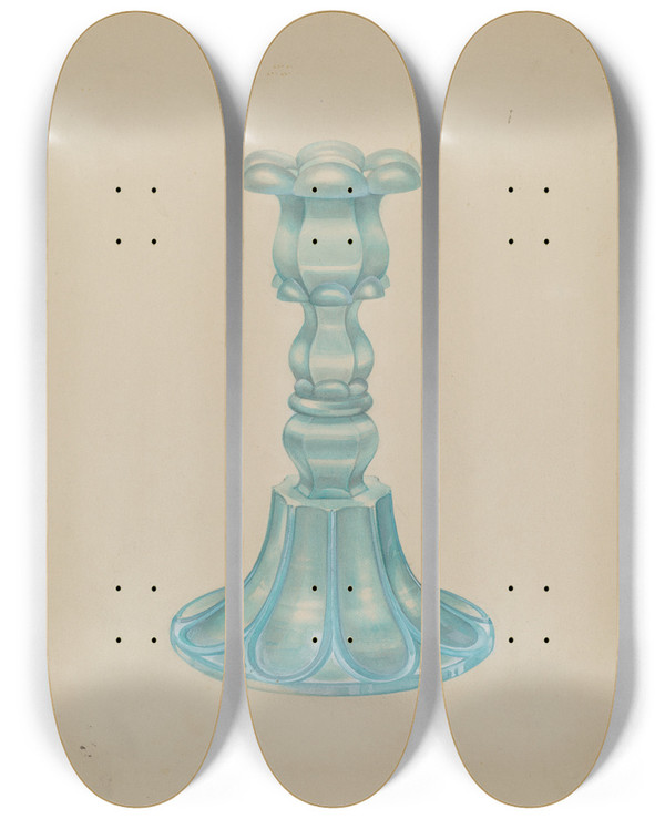 Triptych art skateboard deck of Charles Caseau Candlestick_2 by Charles Caseau (1880)