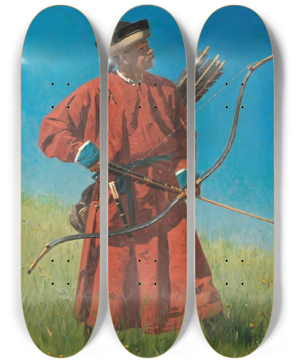Triptych art skateboard deck of Vasily Vereshchagin Bukhara Soldier by Vasily Vereshchagin (1842-1904)