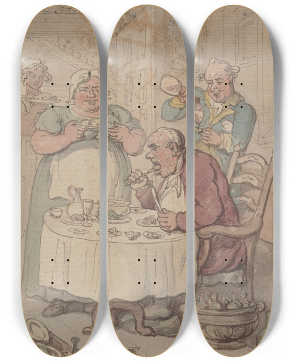 Triptych art skateboard deck of Thomas Rowlandson The Glutton by Thomas Rowlandson (1756-1827)