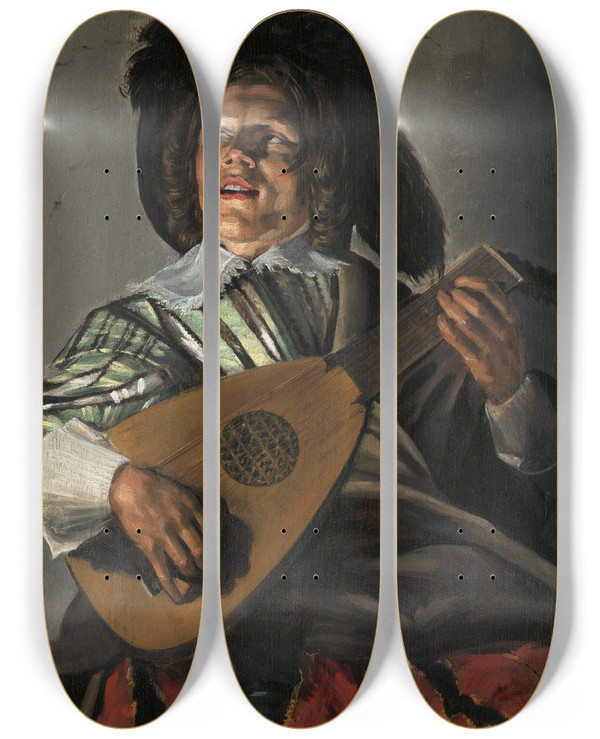 Triptych art skateboard deck of Judith Leyster The Serenade by Judith Leyster (1609-1660)