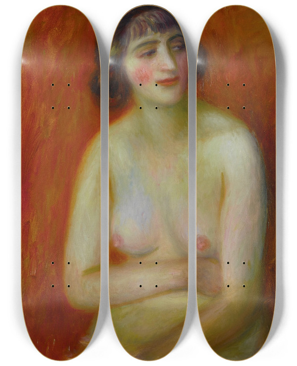 Triptych art skateboard deck of William James Glackens Seated Nude by William James Glackens (1870-1938)