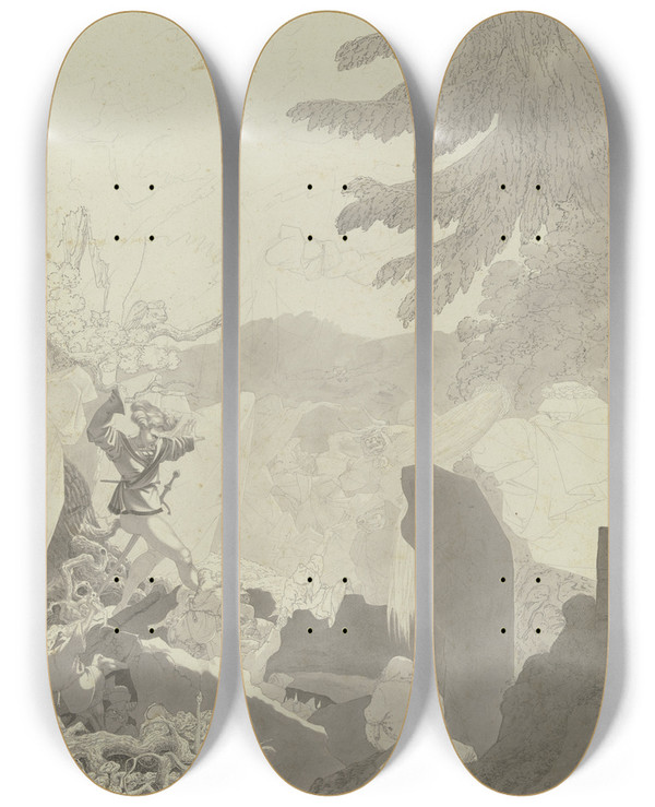 Triptych art skateboard deck of Ferdinand Fellner Ghosts Dancing by Ferdinand Fellner (1799-1859)
